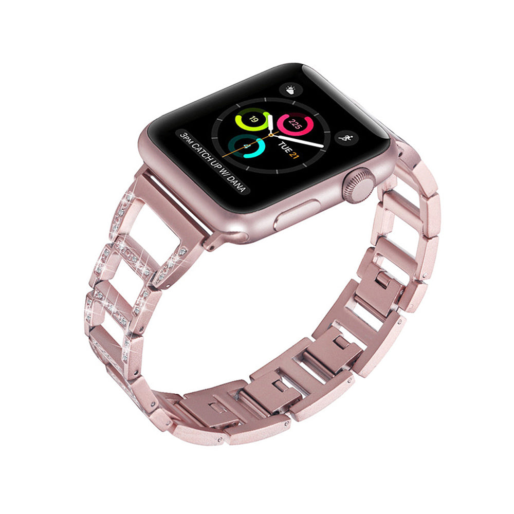 Stylish Diamond Metal Watch Band For Apple Watch SE/6/5/4/3/2/1(Rose Gold)