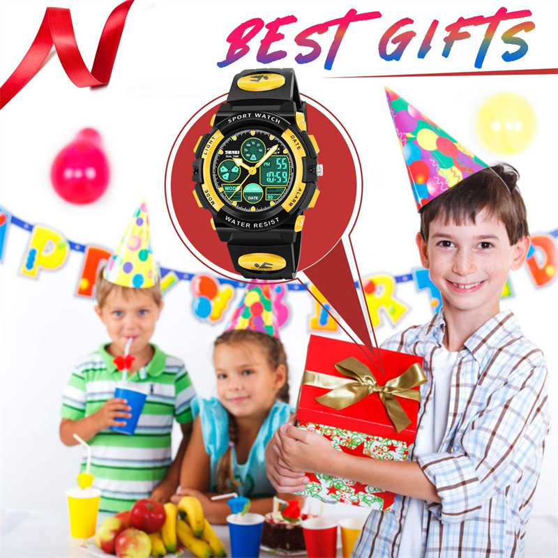 LED Multi Function Sports Waterproof Watch for Kids-Yellow