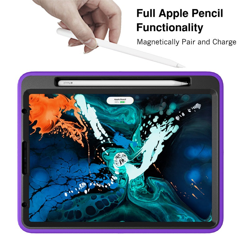 Shock Wave Kickstand Case Anti-Fall Protection With Pencil Holder For iPad Pro12.9 (2018)-Purple