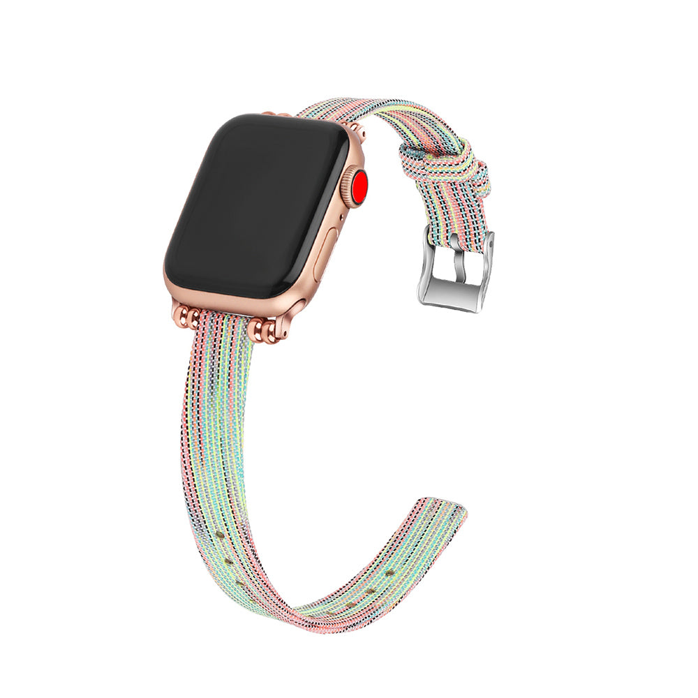 Slim Canvas Watch Band With Positioning Beads For Apple Watch SE/6/5/4/3/2/1(Colorful)