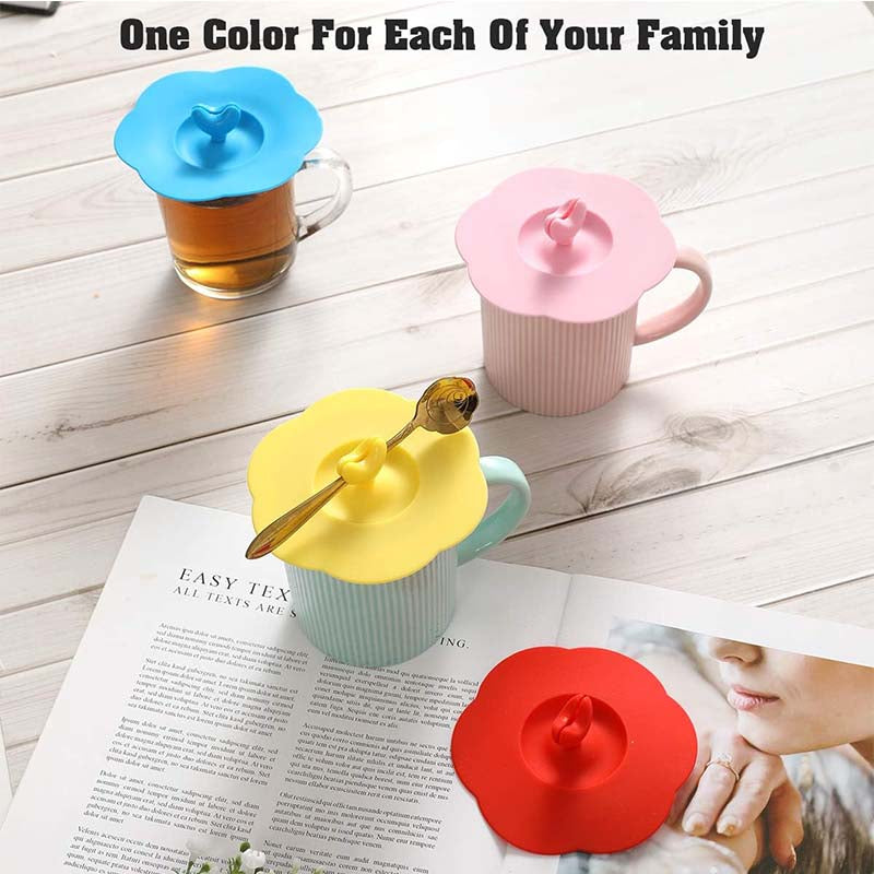 Set of 4 Silicone Cup Covers Heart Shape Multicolored Lids for Mugs Cups