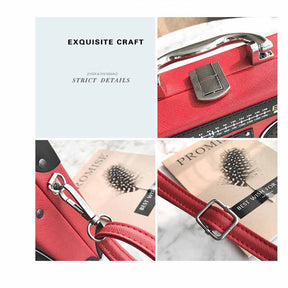 Unique Vintage Radio Shaped Cross-Body Bag Women Clip Clasp Shoulder Bag-Red