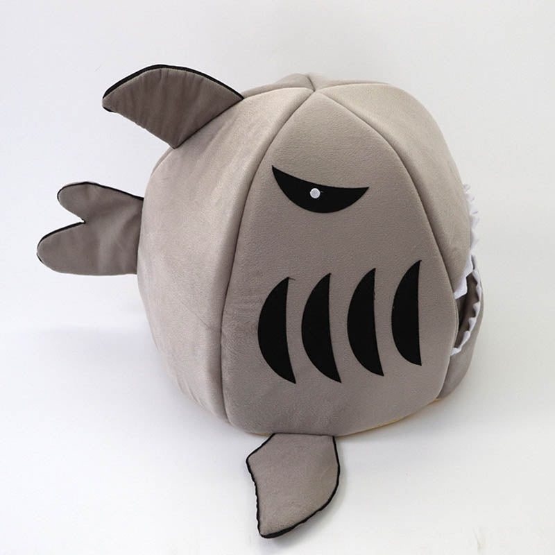 Pet Bed Shark Covered Cave House for Small Pets Puppy Kitten with Water Resistant Bottom-Grey