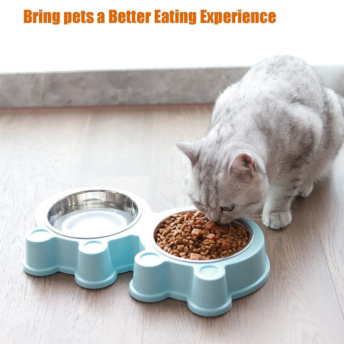 Macaron Double Dog Cat Bowls Cute Modeling No-Slip Stainless Steel Pet Bowls-Blue