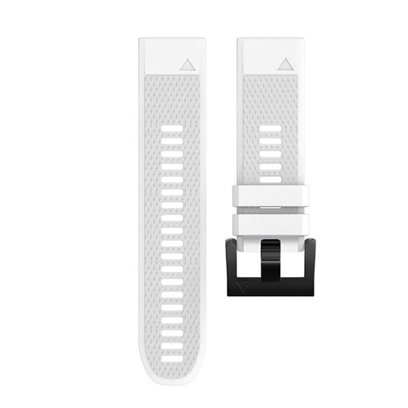 26mm Width Easy Fit Soft Silicone Watch Strap For Garmin Fenix 5X/5X Plus/6X/6X Pro/3/3 HR Black Steel Buckle-White