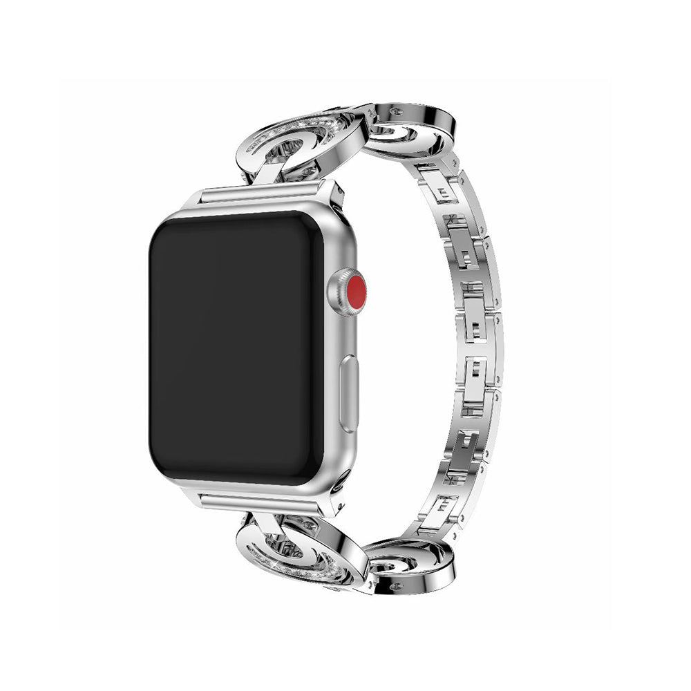 Stylish Hollow Diamond Breathable Metal Watch Band For Apple Watch SE/6/5/4/3/2/1(Silver)