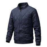 Mens Bomber Jacket Diamond Quilted Jackets Winter Warm Padded Coats-DarkBlue