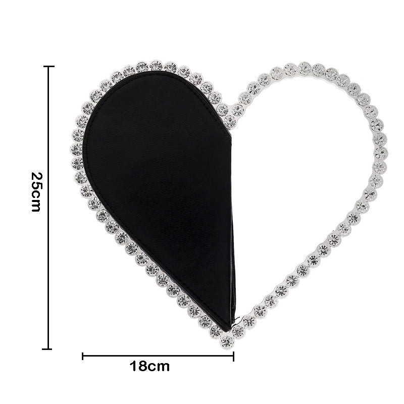 Womens Evening HandBag Heart Shape Rhinestone Clutch Purse-Black
