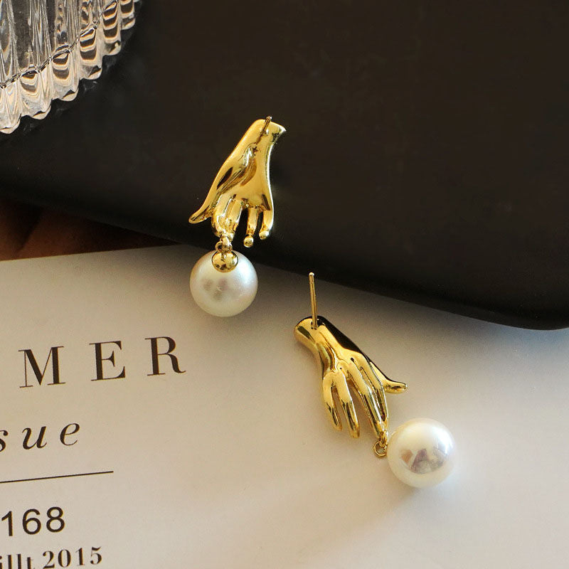 Goldfinger Pearl Drop Earrings Fashion Stud for Women