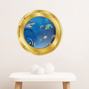 Removable 3D Under The Sea Nature Scenery Decor Submarine Gold Window Shark Wall Sticker