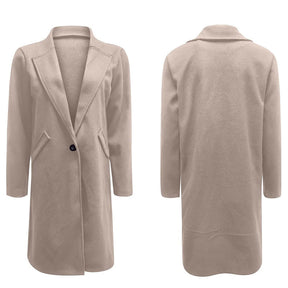 Elegant Womens Coat Lapel Solid Button Down Warm Long Outwear-Khaki