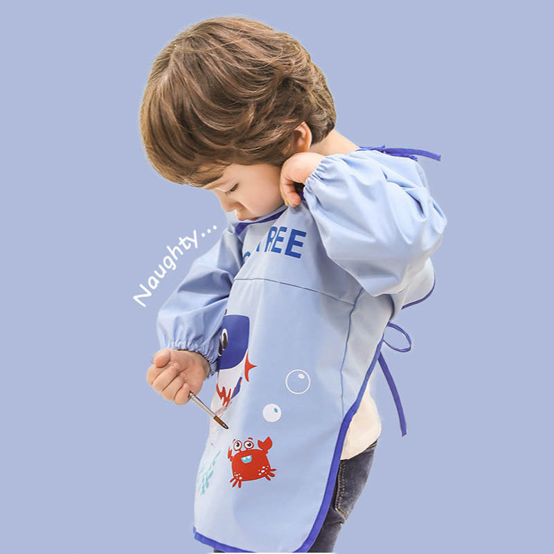 Children Waterproof Art Smock Painting Round Neck Aprons-Shark