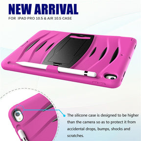 Shock Wave Kickstand Case Anti-Fall Protection With Pencil Holder For 10.5inch iPad Air3/iPad Pro10.5-Rose Red