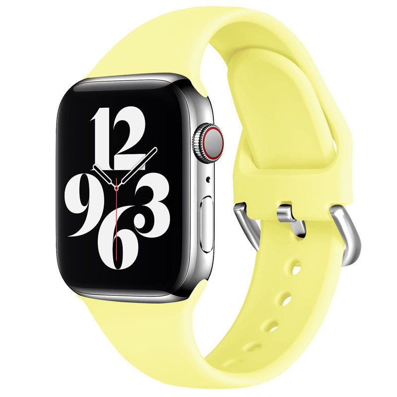Silicone Sport Replacement Strap with Classic Clasp for iWatch Series SE 6 5 4 3 2 1-LightYellow