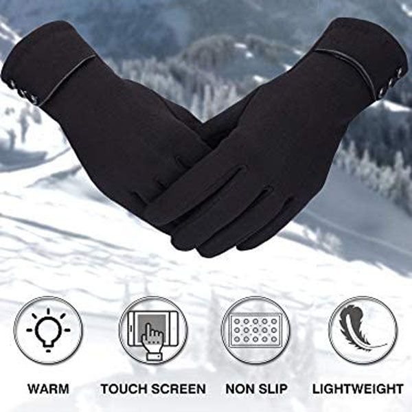 3 Pairs Women Winter Gloves Warm Touchscreen Windproof Gloves-Black