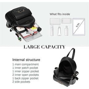 Mini Backpack for Women Cute Leather Small Bookbag with Cat Shaped Lock-Black