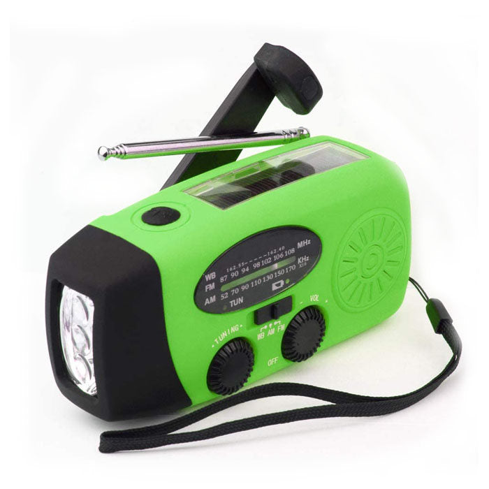 Weather Radio Hand Crank Self Powered Solar Emergency Radios With LED Flashlight-Green