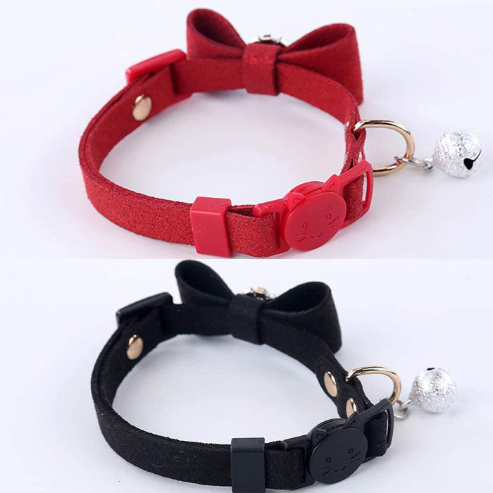 2 Pack Adjustable Cat Collar Set Breakaway with Diamonds Bowtie Bell for Puppy Kitten-D