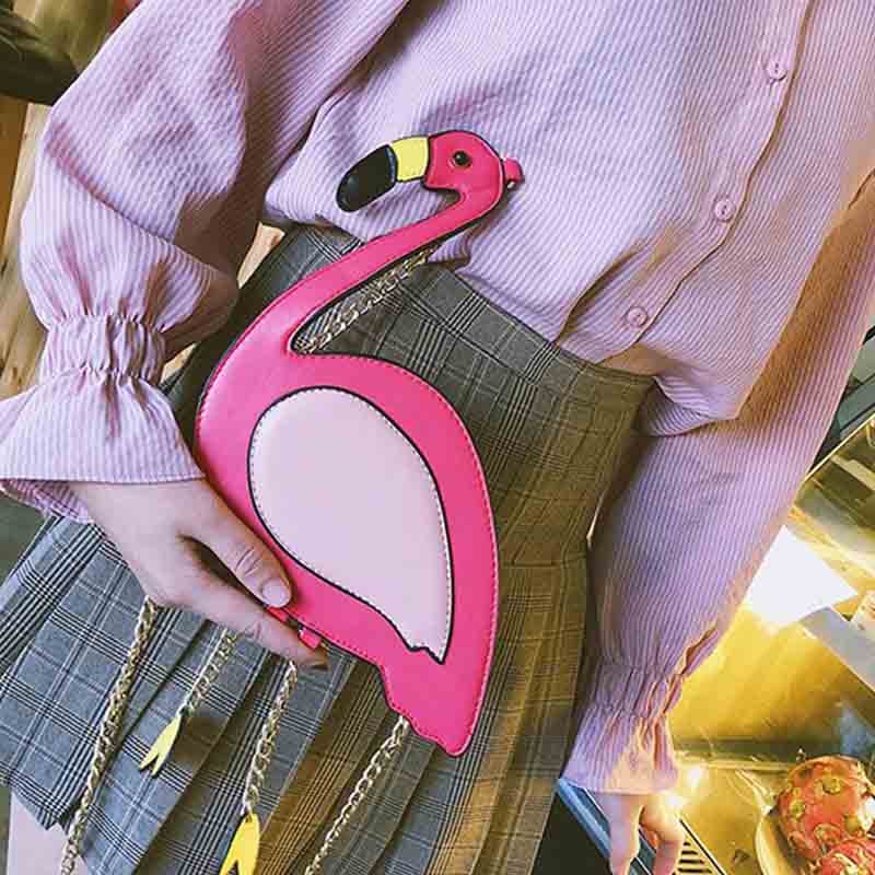 Women PU Leather Handbag Flamingo Crossbody Bag