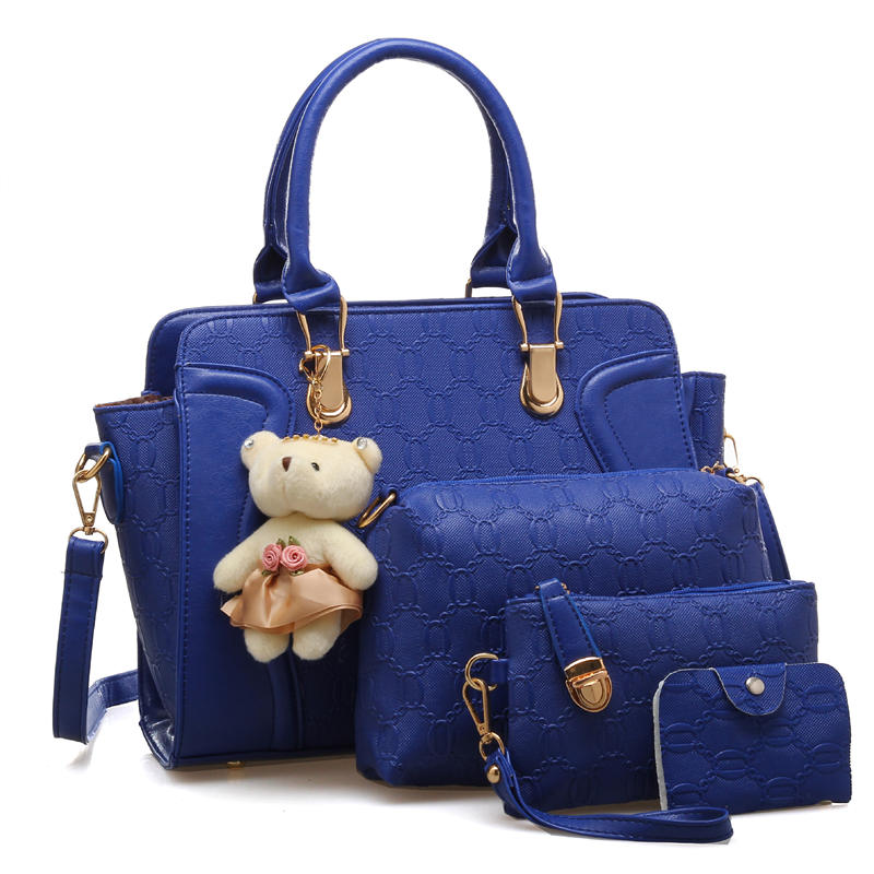 Womens Four-piece Fashion Handbags Shoulder Bag Satchel Purse Set-Blue