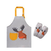 Kids Cartoon Animal Pattern Painting Waterproof Apron Set-Deer