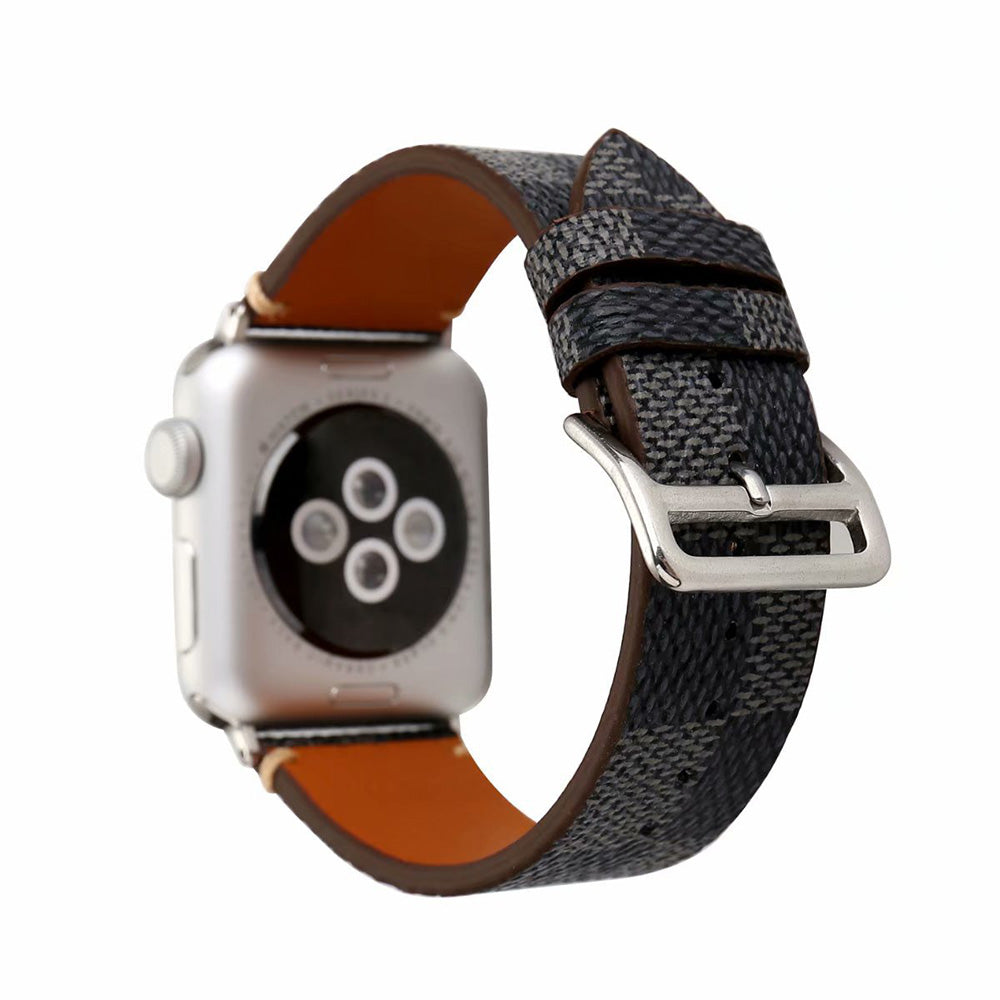 Checkered Pattern PU Leather Watch Band Microfiber Design For Apple Watch SE/6/5/4/3/2/1(Black)