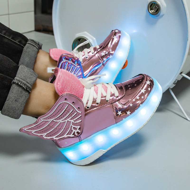 Kids LED Light Up Shoes High top Dancing Sneakers for Boys Girls-Pink