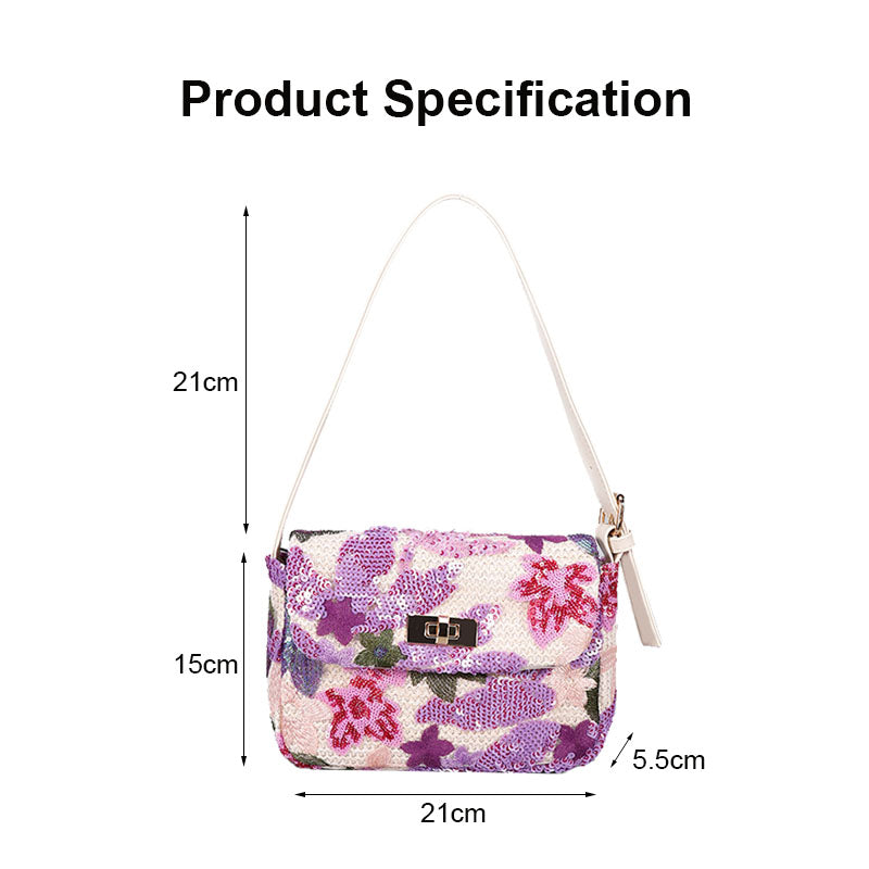 Womens Premium Shoulder Bag Embroidery Sequin Craft Purse-XXF-Purple