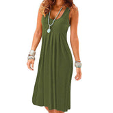 Summer Beach Tank Dresses Sleeveless Tunic Long Dress-ArmyGreen