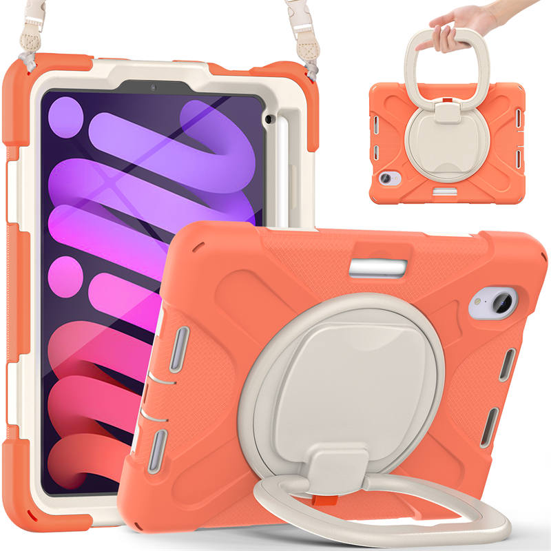 OnePieceB iPad Case For iPad Mini 6 Rugged Shockproof Case With Holder and Shoulder Strap-LivingCoral