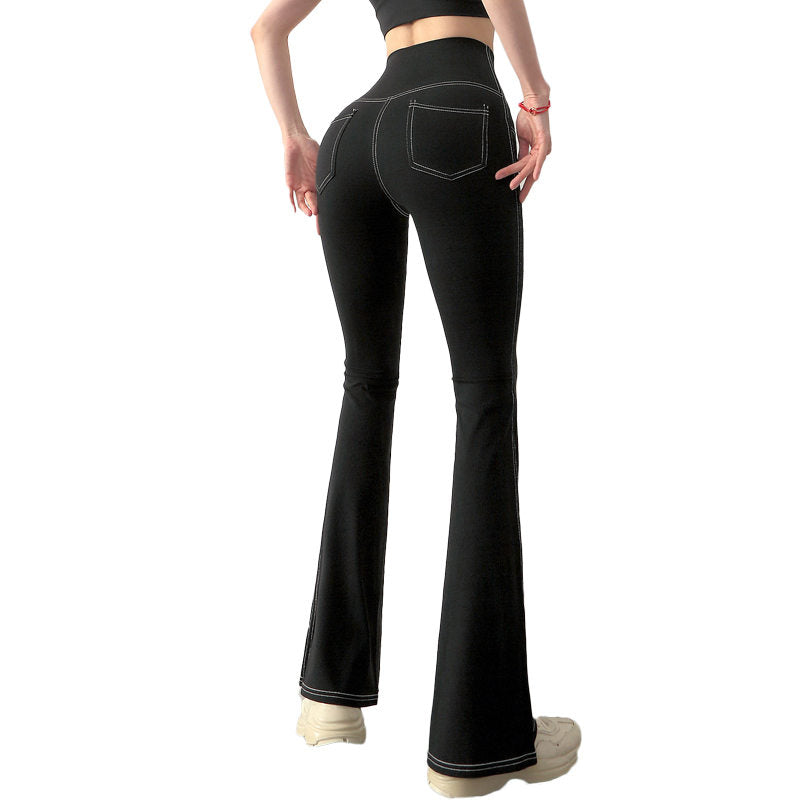 Womens Bootcut Yoga Pants High Waisted with Pockets Stretch Leggings-Black