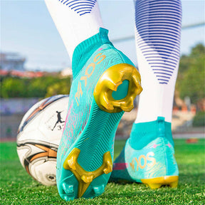 Hightop Soccer Boots Spikes Shoes Unisex Outdoor Indoor Sneaker-1Green