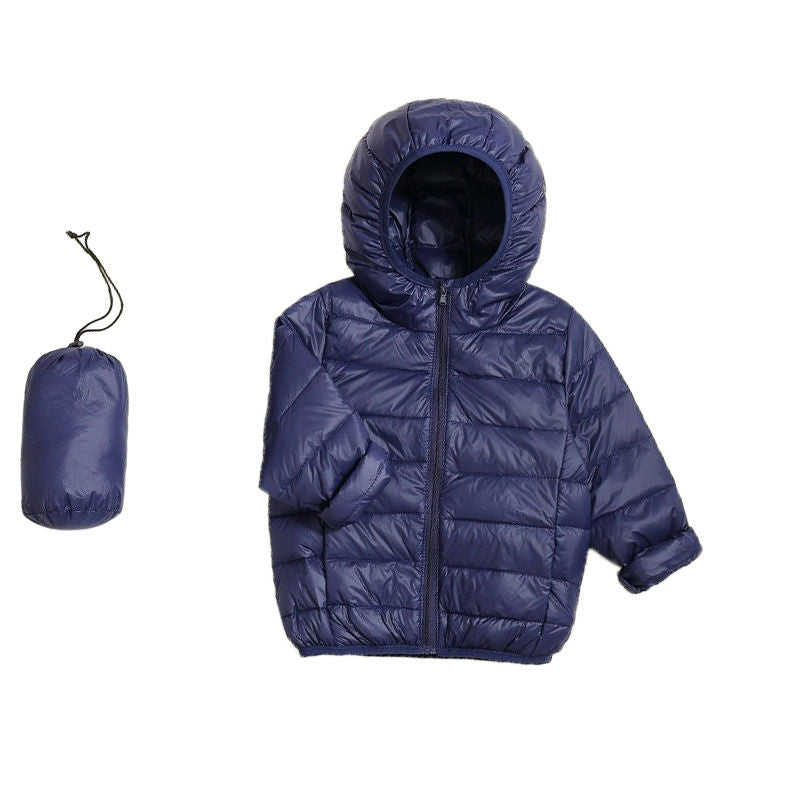 Baby Boys Girls Hooded Winter Lightweight Down Jacket Packable Down Coat-NavyBlue