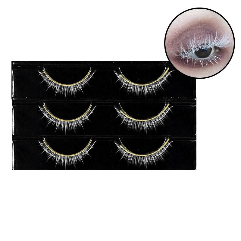 3 Pairs White False Eyelashes Anime Cosplay Extension Party Lashes