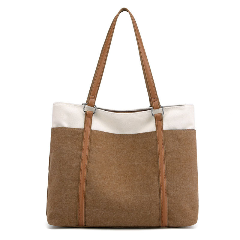 Womens Canvas Shoulder Bag Simple High Capacity Totes for Work Travel-Brown