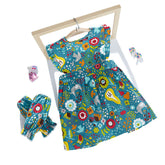 Baby Girl Waterproof Dress Bibs With 2 sleeves Covers-Dark Green Flowers