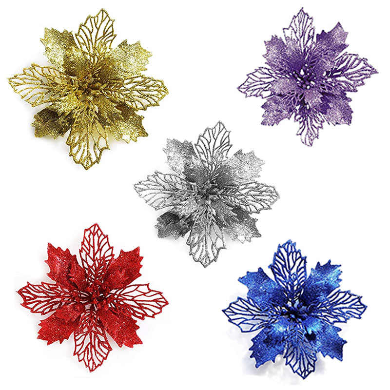 15Pack Glitter Flowers Christmas Tree Decorations and Ornaments-MixColor