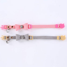 2 Pack Adjustable Cat Collar Set Breakaway with Diamonds Bowtie Bell for Puppy Kitten-C