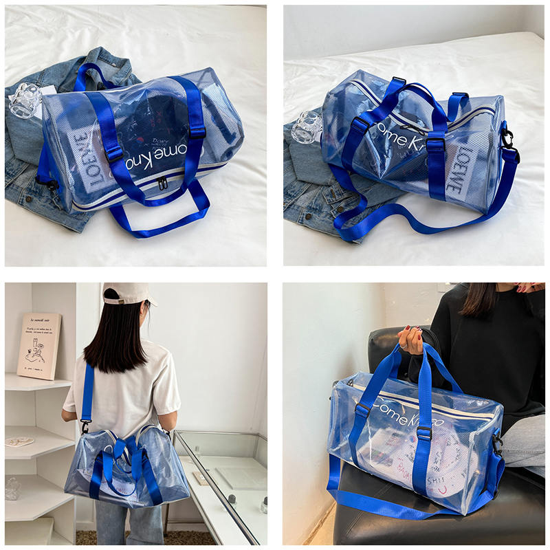 Clear PVC Tote Bag Waterproof Large Capacity Bag for Sports Gym Swim-Blue