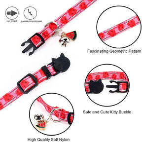 Breakaway Cat Collar with Bell Safety Adjustable Cat Collars-Watermelon