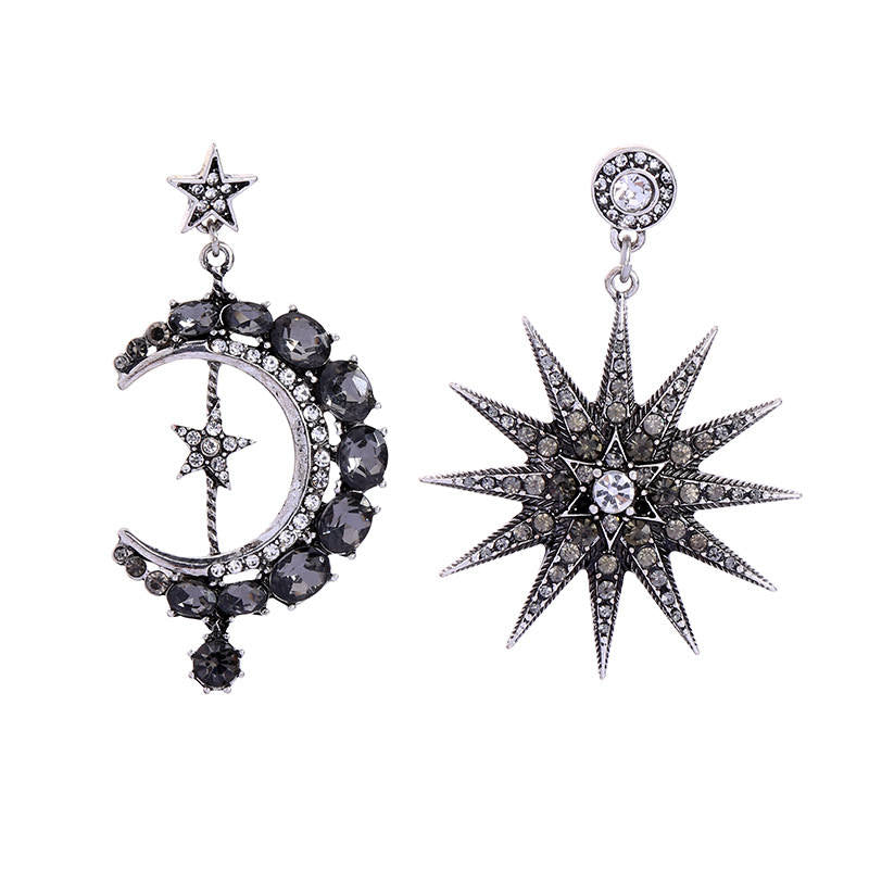 Rhinestone Punk Earring Moon and Sun Asymmetric Earrings for Women