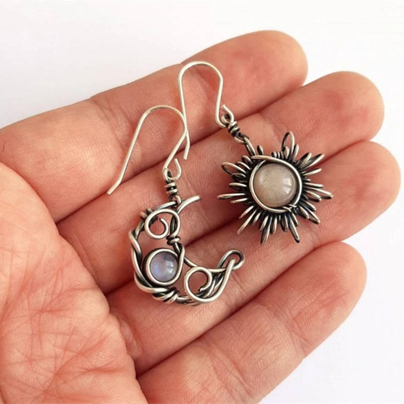 Boho Opal Sun and Moon Drop Dangle Earrings for Women Girls