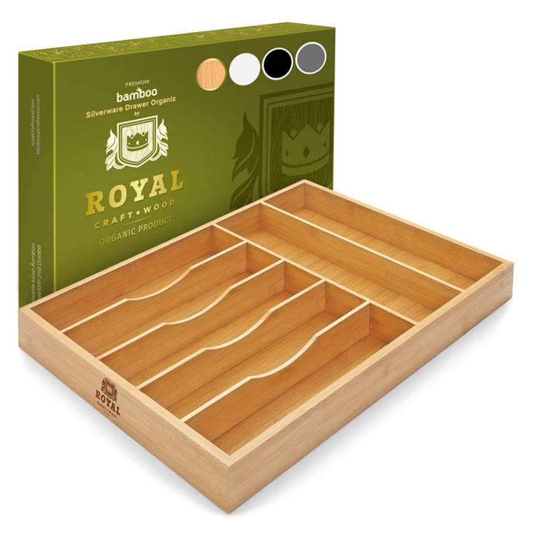 Bamboo Kitchen Drawer Organizer Tray For Silverware And Kitchen Utensils