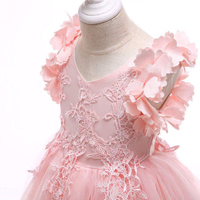Princess Flower Girl Lace Dress Pageant Kids Christmas Party Dresses-Pink