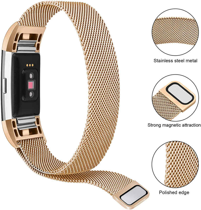 Stainless Steel Magnetic Strap For Fitbit Charge 2 Replacement Bracelets Milanese-Rose Gold