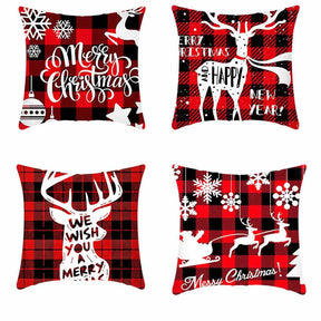 4Pcs 18x18 inch Christmas Throw Pillow Covers Square Cushion Cover for Sofa Decorative-E