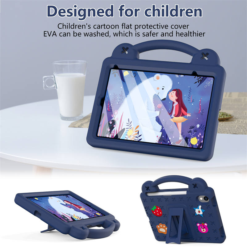 Strawberry iPad Mini 6 Case 8.3 Inch Shockproof Cover with Handle Band Shoulder Strap-NavyBlue