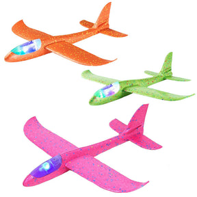 3 Pack LED Light Airplane Kids Throwing Foam Plane Outdoor Sport Toys Birthday Gifts-GreenPinkOrange