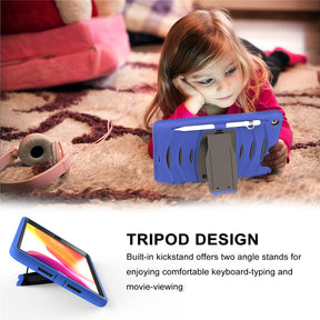Shock Wave Kickstand Case Anti-Fall Protection With Pencil Holder+Cap For New iPad 7 10.2inch(2019)-Blue