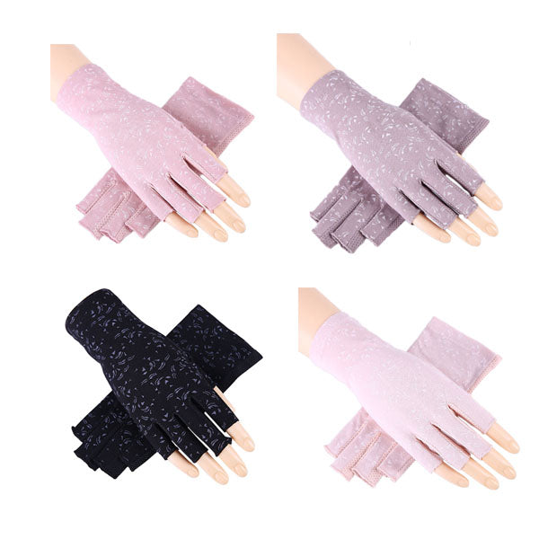 4 Pairs Women Gloves Summer Sunscreen Fingerless Gloves UV Protection Half Finger Gloves-F